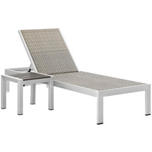 2 Piece Gray Rattan Outdoor Sun Lounger and Side Table Silver Aluminum F... - $10,288.23 MXN