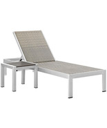 2 Piece Gray Rattan Outdoor Sun Lounger and Side Table Silver Aluminum F... - €476,05 EUR
