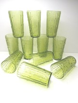 11 VTG Anchor Hocking Tahiti Bamboo Avocado Green 5 1/2&quot; Tall MCM Glass Tumblers - £54.25 GBP