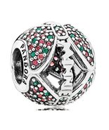 PANDORA Disney Parks 2015 Minnie&#39;s Red and Green Holiday Bow .925 Sterli... - £105.01 GBP
