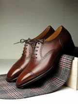 Handmade Men&#39;s Brown Cowhide Genuine Leather Oxford Cap Toe Dress Formal Shoes - £103.50 GBP