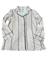 Soma Women&#39;s Notch Collar Button-Up Pajama Top Tree Stripe Porcelain Size L - $26.31 CAD