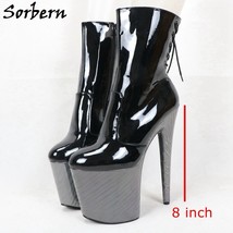 Black Pole Dance Boot Women Unisex Stripper Heels 8 Inch High Heels Patent Shoes - £190.43 GBP