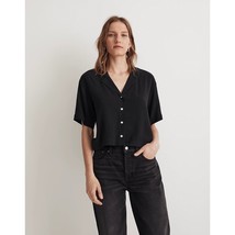 Madewell Womens Button-Front Resort Shirt in Lusterweave Cropped Black M - $38.57