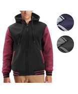 Men&#39;s Hooded Sweatshirt Two Tone Zip Up Sherpa Lined Fleece Varsity Jacket - $51.73 CAD