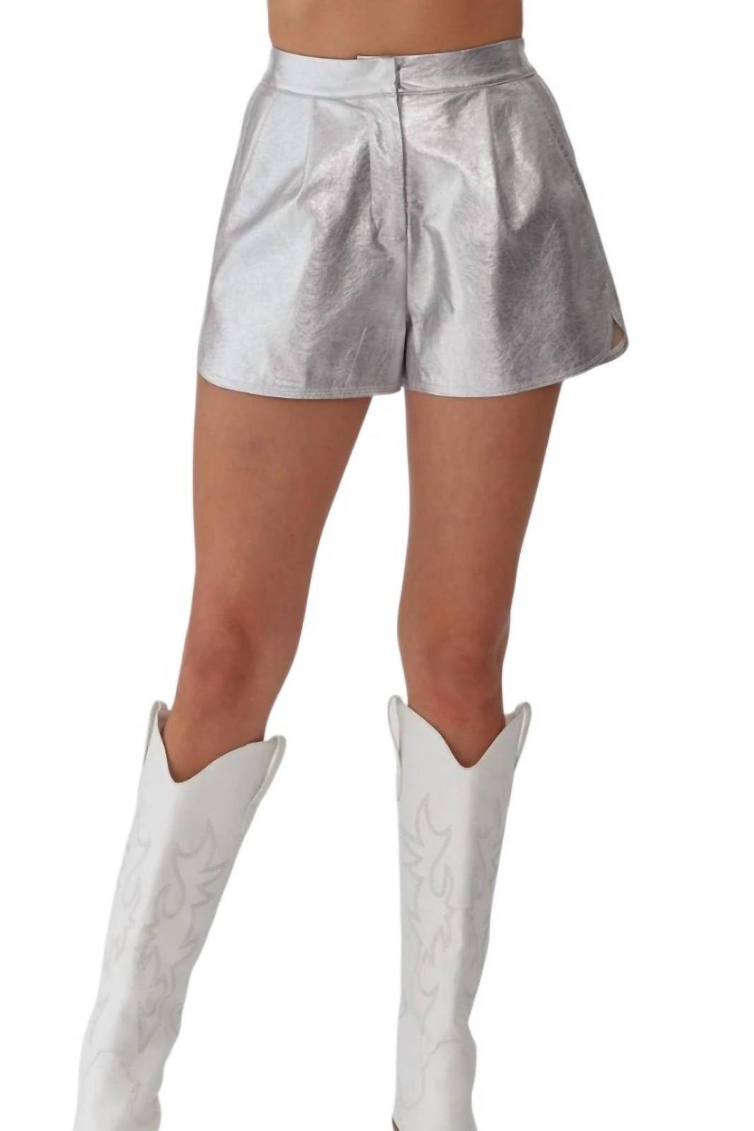 Entro Pnina Metallic Vegan Leather Shorts Silver - $34.00