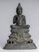 Antico Khmer Stile Enthroned Bronzo Statua di Buddha Insegnamento di Mudra - - £307.59 GBP