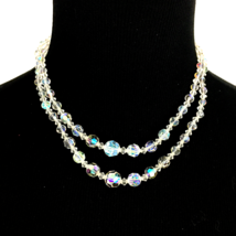 AURORA BOREALIS vintage double-strand graduated bead necklace - faceted AB Japan - £15.98 GBP