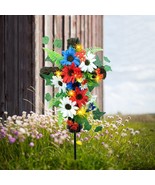 Solar Lighted Cross Stake Daisies Gravesite Marker Cemetery Tombstone De... - $45.70 CAD