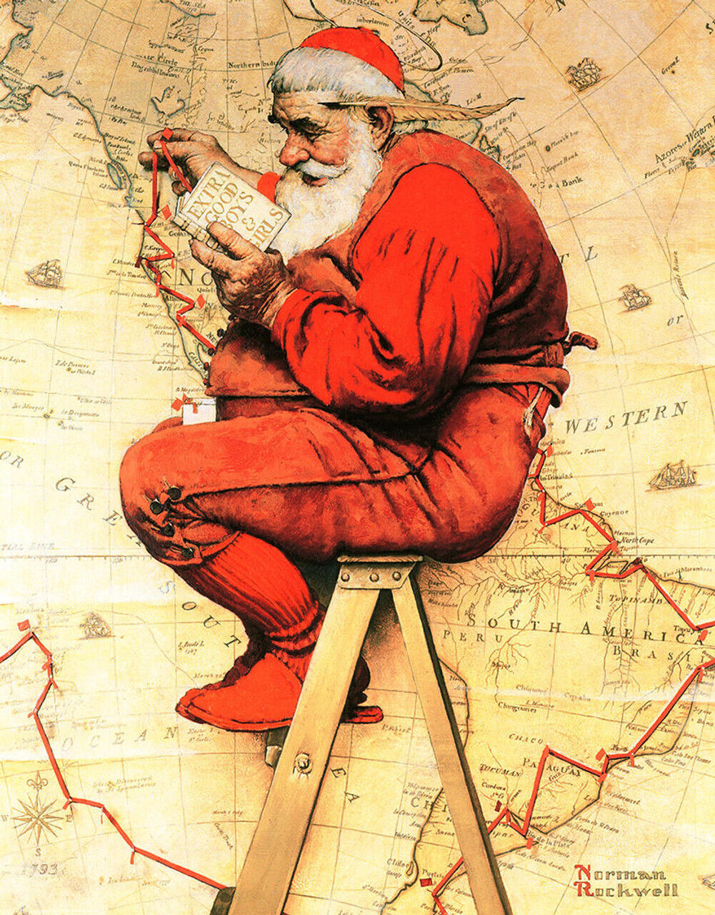 Primary image for Rockwell Santa Christmas Tree Winter Holiday Classic Retro Metal Tin Sign USA