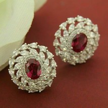 2.40Ct Oval Brilliant Cut Red Ruby Push Back Stud Earrings 14K White Gold Finish - £90.19 GBP