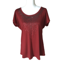 COLDWATER CREEK Women&#39;s Size M 10-12 Red Embellished Top Cap Sleeve, Seq... - £15.46 GBP