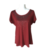 COLDWATER CREEK Women&#39;s Size M 10-12 Red Embellished Top Cap Sleeve, Seq... - $19.81