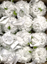 Kissing Ball White Silk Rose 4&quot; Wedding Bouquet Pomander Party Decor LOT OF 12 - £36.21 GBP