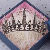 Baroque Vintage Black Geometric Crystal Bridal Jewelry Sets Rhinestone Crown Tia - £36.21 GBP