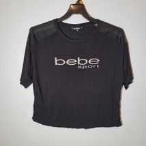 Bebe Womens Shirt Large Black Short Length Mesh at Shoulders Sport Top - $11.69