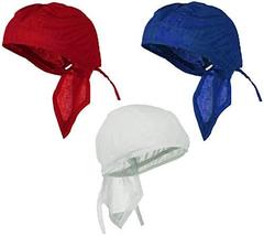 Doo-Rag Bundle Red White Blue Patriotic Flag Color Motorcycle Skull Caps Pack - £10.23 GBP