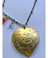Satya 18K Gold Plated Hand-Crafted Embossed OM Heart Beaded 24&quot; Chain Ne... - $44.38 CAD