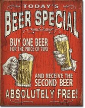 Beer Special Buy One Get One Humor Retro Funny Bar Pub Wall Decor Sign - £12.73 GBP