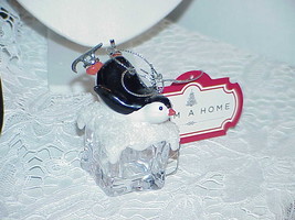 Penguin Ice Cube Skiing Christmas Ornament 3.25&quot; Acrylic Trim a Tree NEW Tag Vtg - £11.86 GBP