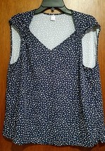 Old Navy Sleeveless V-Neck Top Navy/WH Random Dots Shirred Accent Size Large - £6.28 GBP