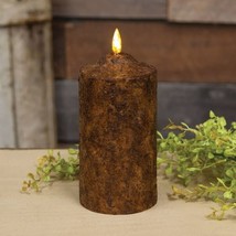 New Burnt Mustard Flicker Flame Timer Pillar Candle - 6 inch - $24.99