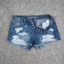 American Eagle Shorts Women Sz 4 Blue Denim Cutoffs Button Fly Hi-Rise Festival - £12.75 GBP