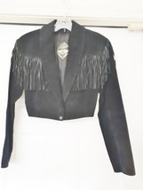 I.O.U. CUIR CLASSIQUE Suede Leather Crop Fringe Jacket Black USA Womens ... - £46.57 GBP