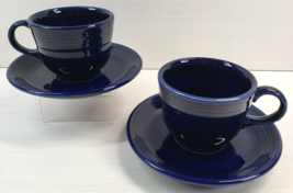 2 Homer Laughlin Fiesta Cobalt Blue Cups Saucers Set HLC Fiestaware Classic Lot - £23.51 GBP