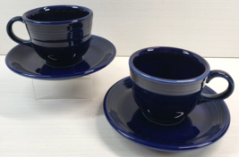 2 Homer Laughlin Fiesta Cobalt Blue Cups Saucers Set HLC Fiestaware Classic Lot - £23.27 GBP