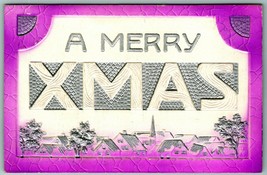 Christmas XMas Large Letter Greetings Airbrush High Relief Embossed Postcard I10 - £8.52 GBP