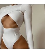 Women Sexy Criss Cross Cut Out Long Sleeve Bodysuit_ - £19.98 GBP