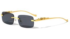 Dweebzilla Jaguar Rimless Rectangular Slim Sleek Metal Luxury Sunglasses (Gold M - £10.08 GBP+