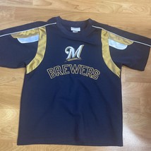 MLB Youth large 12/14 Milwaukee Brewers Baseball Jersey Blue Gold Sewn - £11.86 GBP