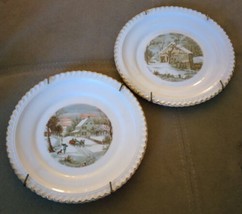2 Vintage Currier &amp; Ives Bread Dessert  6.25” Harkerware  Plates - £13.63 GBP