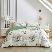 Joyreap 3Pcs Botanical Comforter Set Full/Queen, Green N Golden, 90X90 Inches - £36.28 GBP