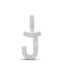10kt Yellow Gold Mens Baguette Diamond Initial J Letter Charm Pendant 3/4 Cttw - £720.71 GBP