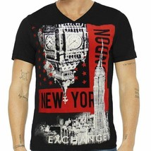 Nwt New York London Exchange Men&#39;s Black V-NECK Short Sleeve T-SHIRT Size L - £8.73 GBP
