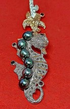 Real 6mm Black Pearls &amp; Peridot 925 Sterling Silver Seahorse Pendant - £32.27 GBP