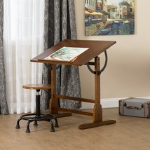 Drafting Table Adjustable Vintage 42&quot; Drawing Oak Finish 2 Piece Table S... - £246.90 GBP