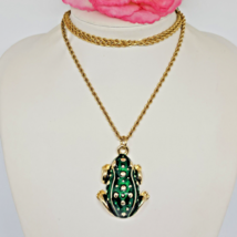 MONET Gold Tone Rope Chain with Green Enamel Frog Pendant Necklace - £18.05 GBP