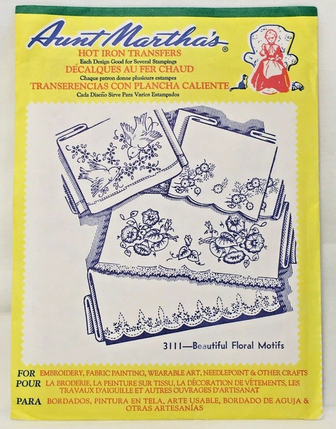 Aunt Martha&#39;s Hot Iron Embroidery Transfer Beautiful Floral Pillow Motif... - $5.89