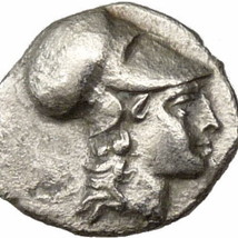 ATHENA wearing Corinthian Helmet/Grain Ear. Metapontum Greek Silver Diobol Coin - £221.86 GBP