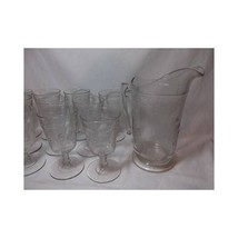 Eapg Pattern Glass DIAGONAL BAND PITCHER &amp; 10 GLASSES Goblets antique wa... - £136.23 GBP