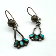 Delicate Turquoise Petit Pointe Vintage Earrings set in Sterling Silver ... - $250.59