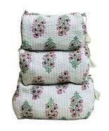 Block Print Designer Toiletry Bag &amp; Makeup Case - Boho Floral Quilted Po... - $570.89 MXN