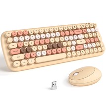 Wireless Keyboard And Mouse Combo, Milk Tea 100 Keys 2.4 Ghz Round Keycap Typewr - £56.05 GBP