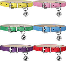 Weewooday 6 Pieces Leather Cat Collar with Bell Leather Kitten Collar Cat Collar - £10.46 GBP