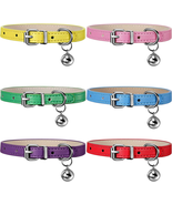 Weewooday 6 Pieces Leather Cat Collar with Bell Leather Kitten Collar Ca... - $13.99