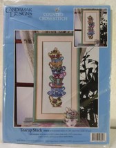 1994 Candamar Designs Counted Cross Stitch Kit TEACUP STACK  #50804 Vintage - £15.64 GBP